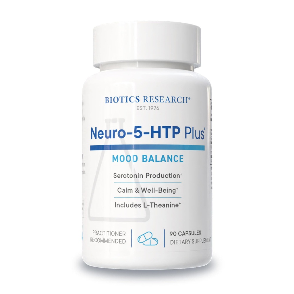 Biotics Research Neuro 5 HTP Plus Nevrološka podpora, mirna možganska aktivnost, zdravi vzorci spanja, splošni občutek dobrega počutja, spodbuja sprostitev, serotonin Precursor, L Theanine, 90 kapsul