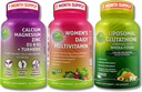 Ženski multivitamin, kalcij in liposomski glutation trio - na rastlinah temelječi kalcij, magnezij, cink, D3, K2 in kurkuma + ženski dnevni multivitamin z železom + liposomski glutation 500 mg