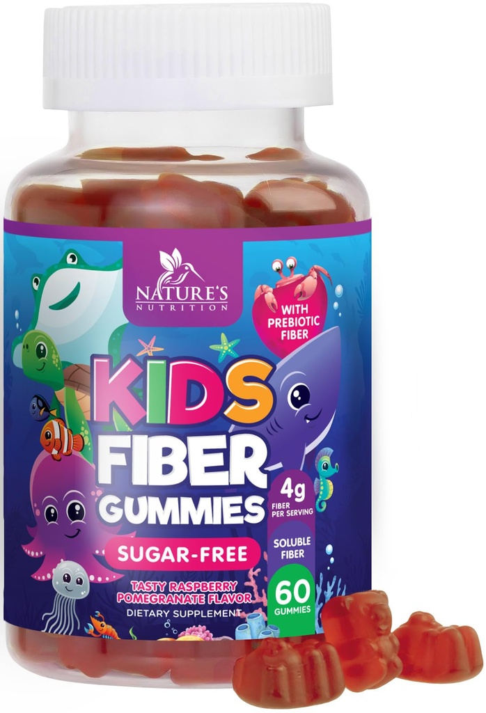 Otroci Fiber Gumies 4g – Prebiotične Fiber dopolnilo za digestivno zdravje, Rednost & Imunska podpora – Sladkor brez & rastlin na osnovi Fiber – Naravni malina Okus – Vegan, Gluten-free – 60 Gumies