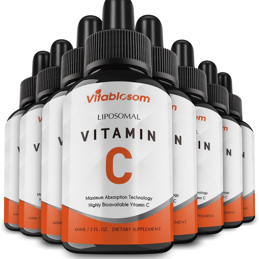 Liposomski vitamin C 2000mg Tekoči za odrasle, visoka absorpcija VIT C, povečanje vitamina C, dobri za imunski sistem in antioksidant, 60ML (8 steklenic)