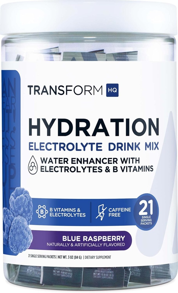 TransformHQ Hydration Drink Mix (21 enosrčna paketi, modra malina) - Hidracija dodatek mešanica z vitamini in elektroliti