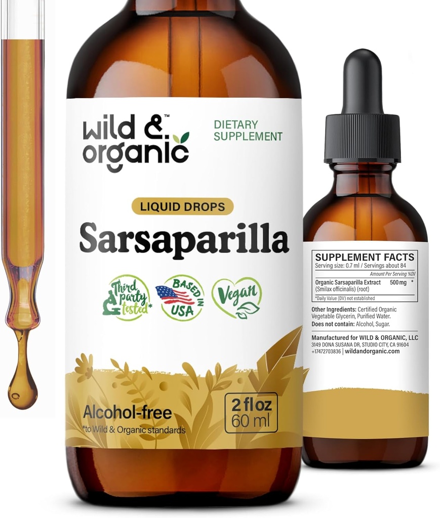 Divje in organske korenske kapljice Sarsaparilla - detox čistilne kapljice - Sarsaparilla v prahu na osnovi tinkture - Vegan, sladkor in alkohol brez tekočine dodatek - 2 fl oz