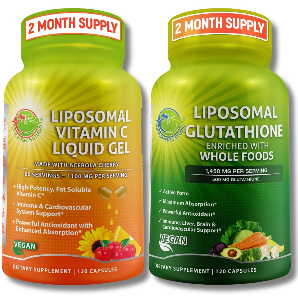 DOPOLNILNI STUDIO Liposomski Vitamin C 1100mg Kapsule tekočega gela - Združite z - liposomski glutation 500mg dodatek