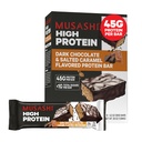 MUSASHI High Protein Bar, 45g Beljakovine, < 1g skupni sladkorji, temna čokolada in soljena karamela, post vadba in beljakovinski prigrizek na Go, 12 Pack 3,2oz (90g) Bari
