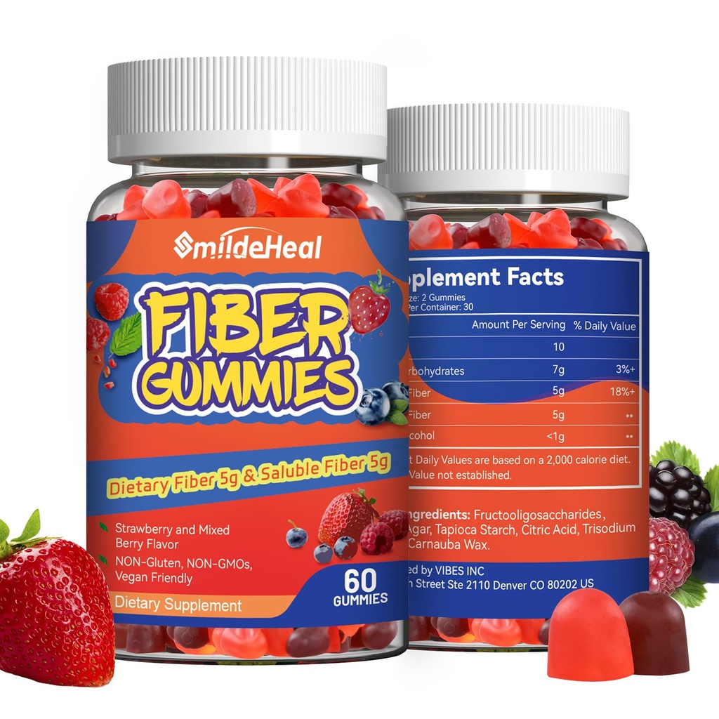 Fiber Gumies, dietna vlaknina, za ženske in moške, Gut Health Support, Non-GMOs, Non-Gluten, Vegan, Mešano jagode in jagodne arome, 120 Count Gummies