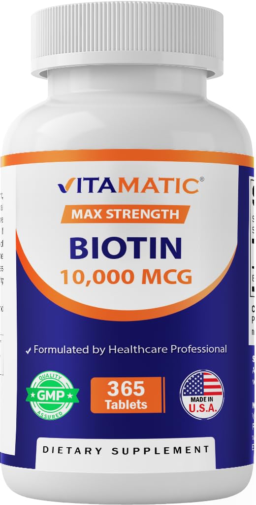 Vitamatski Biotin 10.000 mcg (10 mg) za močnejše lase, kožo in nohte - 365 Veganske tablete - imenovan tudi vitamin B7