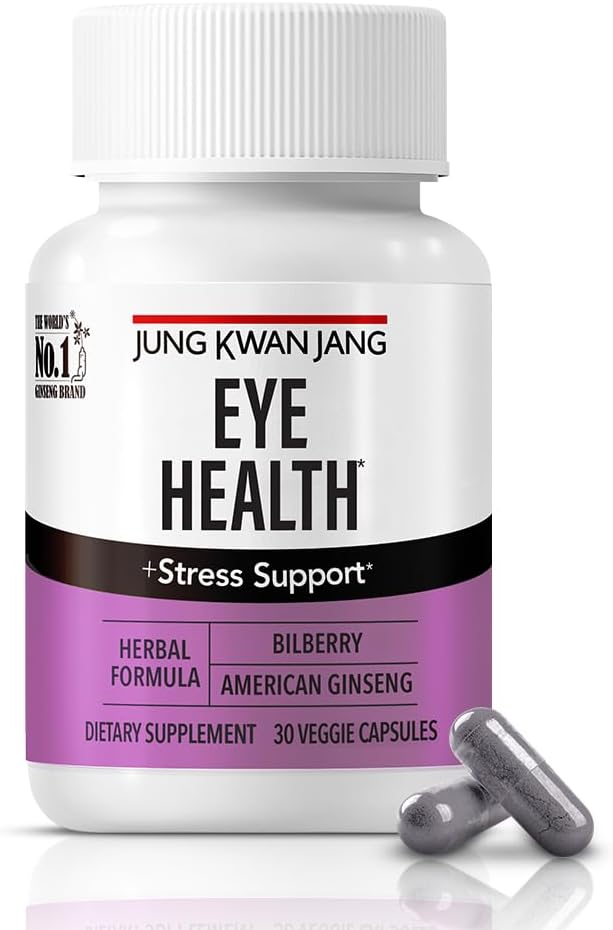 JUNG KWAN JANG Eye Health Support z borovnico (166mg) in ameriškim ginsengom (143mg) za nego vida, zmanjšani očesni sev, kognitivna podpora, 30 kapsul za moške in ženske