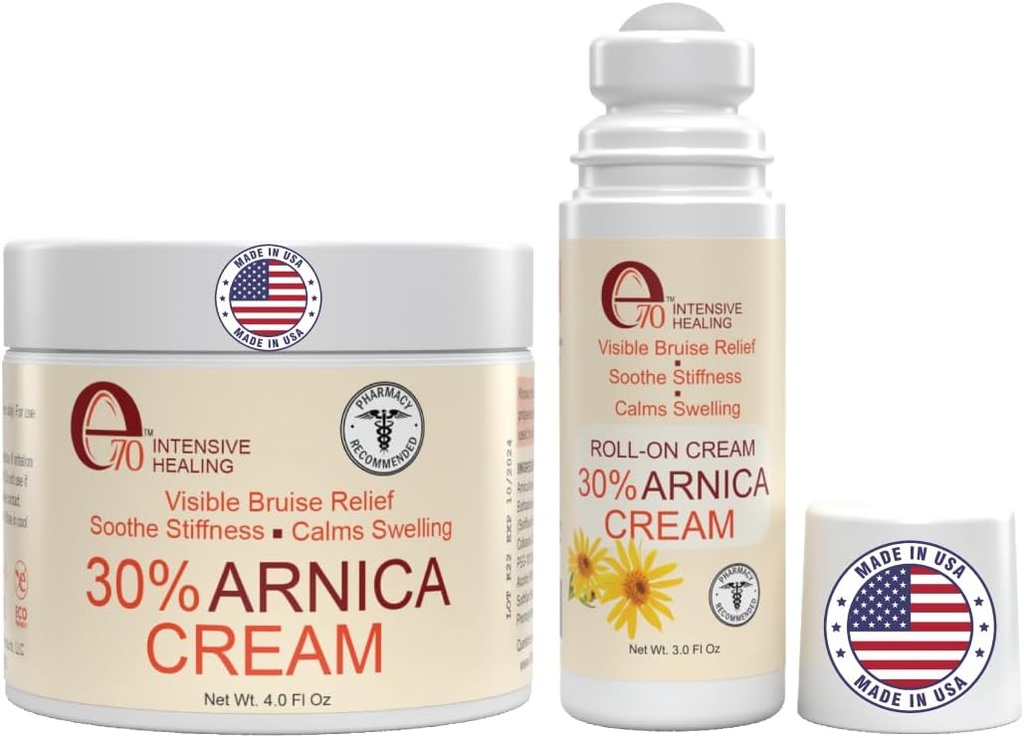 Arnica Cream & Arnica Gel Roll-on 2PK za modrice in otekanje, Soothe Sore mišice in sklepi z vitaminom K, 30% Arnica Montana, hialuronska kislina in L-arginin
