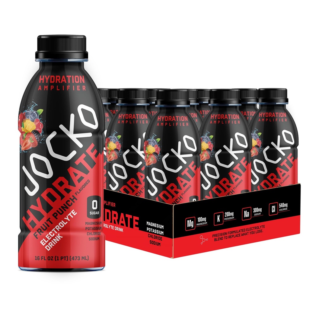 Jocko Fuel Hydrate Elektrolitski napitki - Športni napitek Hidracijski ojačevalec, Thirst Quencher - Znanstveno oblikovano Elektrolit Mešanica Sadni prah Flavor 16 Oz (12 Pack)
