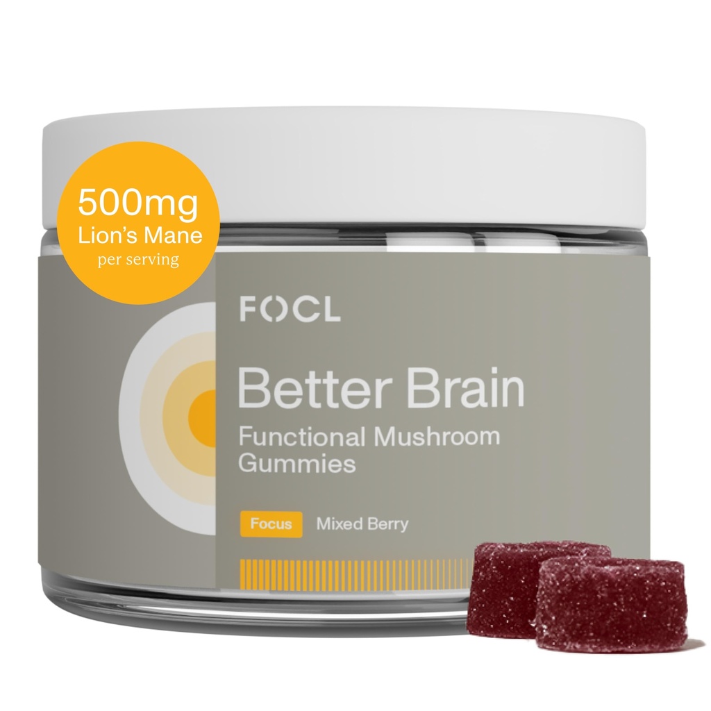 FOCL Lions Mane Gobe Gumies - Gobe Dopolnilo za delovanje možganov, Fokus, Spomin, Energija, Imuna Boost, Stamina - Nootropic Complex Lion's Mane, Reishi, Cordyceps - Vegan, Gluten Free, Organic