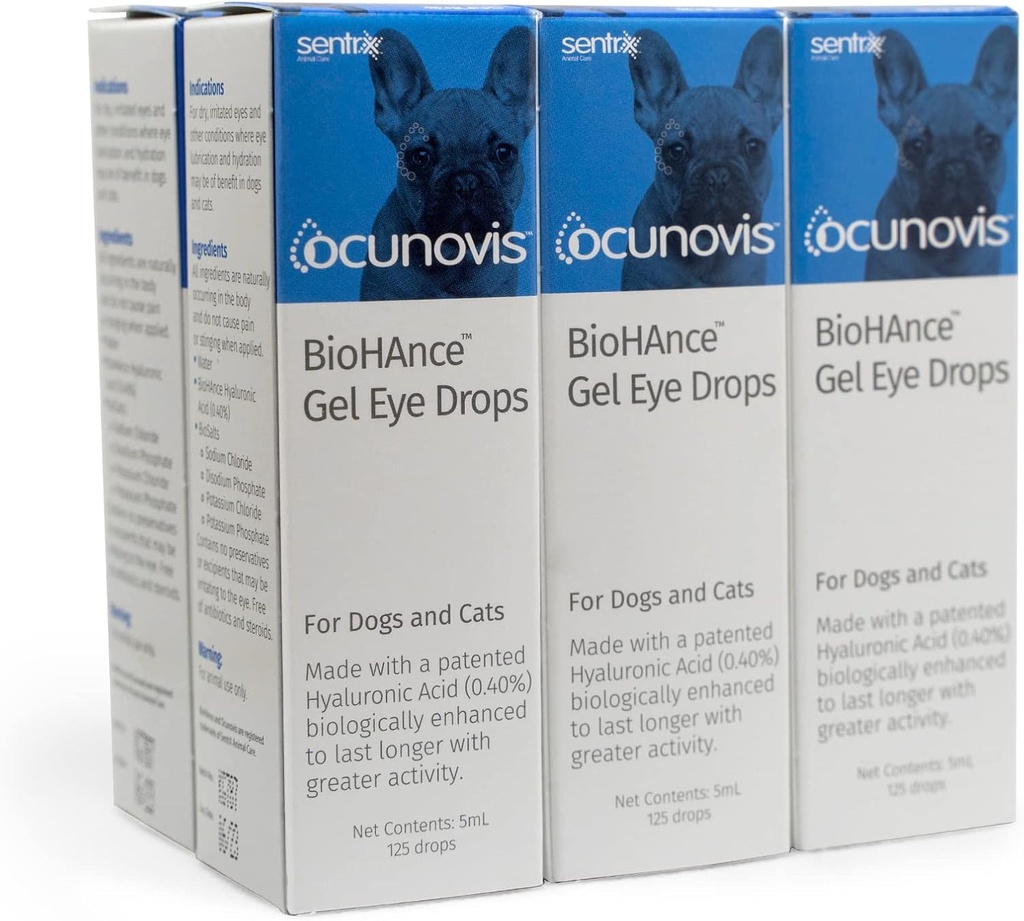 Sentrx - Ocunovis gel kapljice za oči za pse in mačke s suhimi očmi, kapljice za hidrativne mačke in pasje oči s hialuronsko kislino, umetnimi solzami, ki ne utripajo, 5 ml, 6 pakiranj
