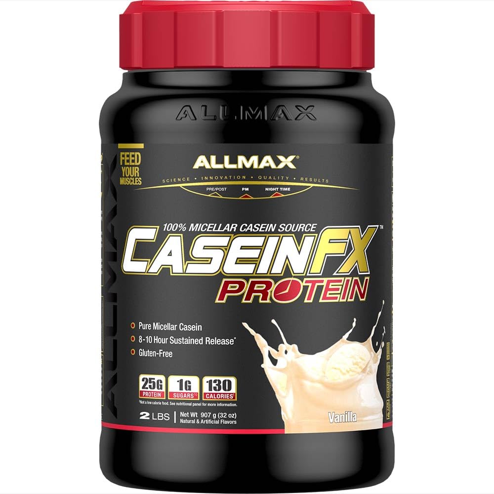 ALLMAX Casein-FX protein, Vanilla - 2 lb - 25 gramov beljakovin za počasi sproščanje na Scoop - Nizko karb & nič dodanega sladkorja - Približen 27 Servisi