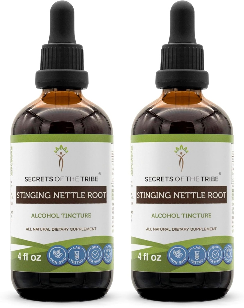 Skrivnosti Tribe Stinging Nettle Root Tinkture Alkohol Extract, visokopotenzivne zeliščne kapljice, Tinktura narejena iz Stinging Nettle Urtica Dioica dihal in urinarnega sistema zdravje 2x4 oz