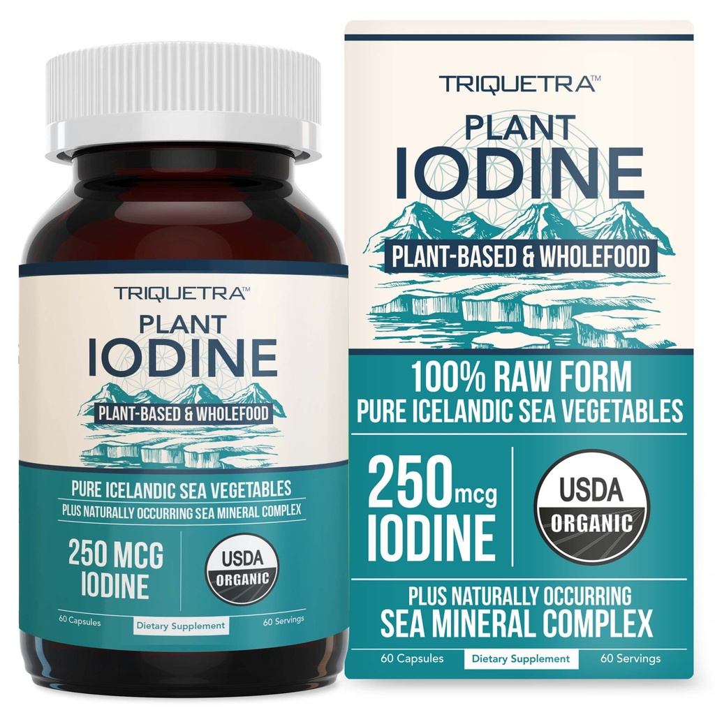 Ekološki jod dodatek iz morskih rastlin kompleks, Cela hrana & Raw Form - Iodine Plus Trace Mineral Complex – Vsebuje najčistejše islandsko morje Kelp, Irish Moss & Bladderwrack (250 μg)