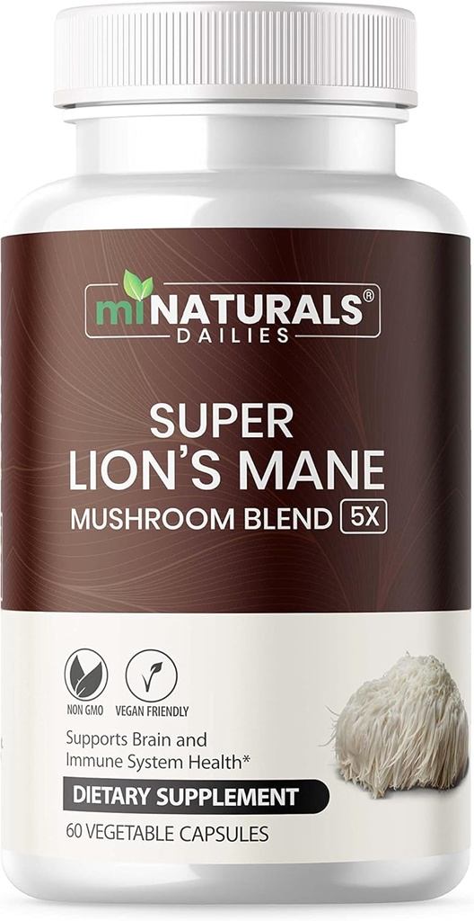 MINATURALS Lions Mane Dodatne kapsule - 5 gob kompleks pomaga z imunskim sistemom in zdravjem možganov - Chaga, Reishi, Shiitake, Lions Mane, in Maitake gobe ekstrakti