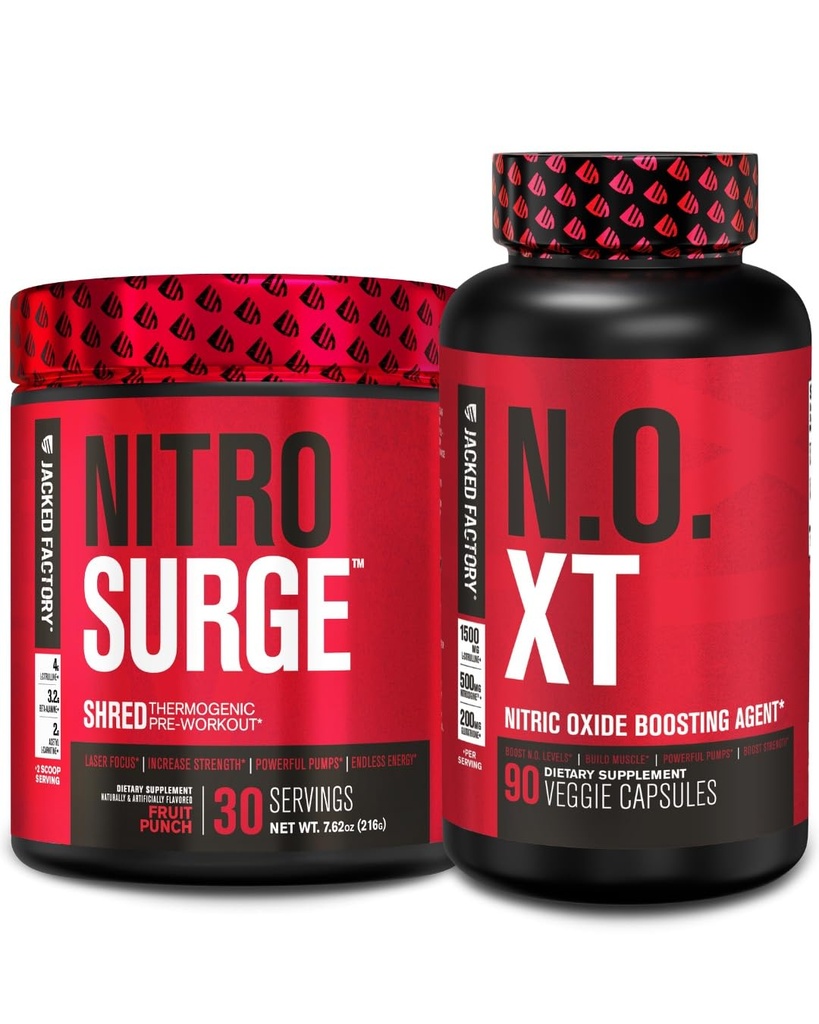 Tovarna jacked Nitrosurge Shred Termogenic Pre-World in Fruit Punch & N.O. XT Nitrični oksid Booster za moške in ženske