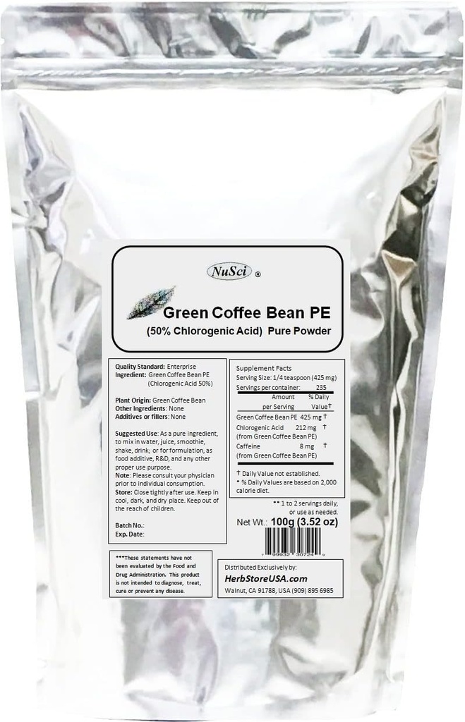 Ekstrakt zelene kave v prahu, standardiziran 50% klorogene kisline (100 por (3,52 oz))