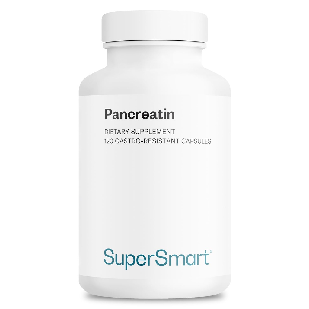 Superpametni - Pancreatin 10X 4000 na dan (ekstra moč) - Prebavne encime dodatek - s Proteazo, Lipase, Amylase, Trypsin - Healthy Digestion Support Non-GMO & Gluten Free - 120 DR kapsule