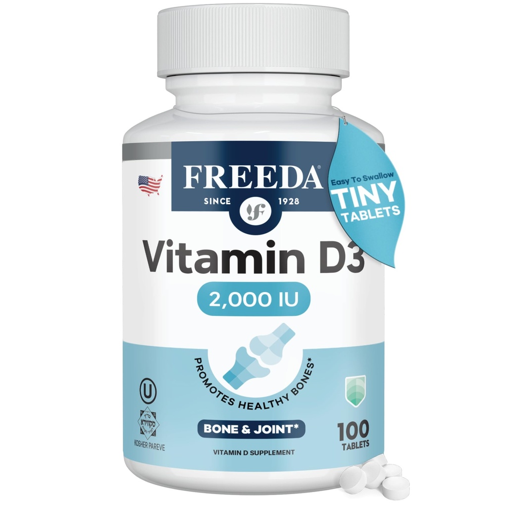 FREEDDA vitamin D3-2000 i.e. – vitamin D z visoko stopnjo potentnosti za jakost kosti in imunosupresivno podporo – tablete z enostavnimi za vlaženje – 100 majhnih tablet
