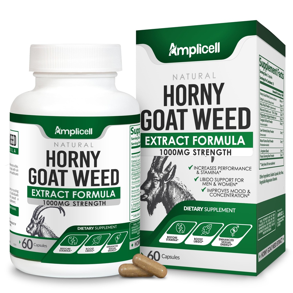 Horny Kozel z Maca Root, Tongkat Ali, L-Arginin & Panax Ginseng – moški Performance & Libido Booster dodatek – Energija, Stamina & Vitality tablete za moške in ženske – 60 kapsul
