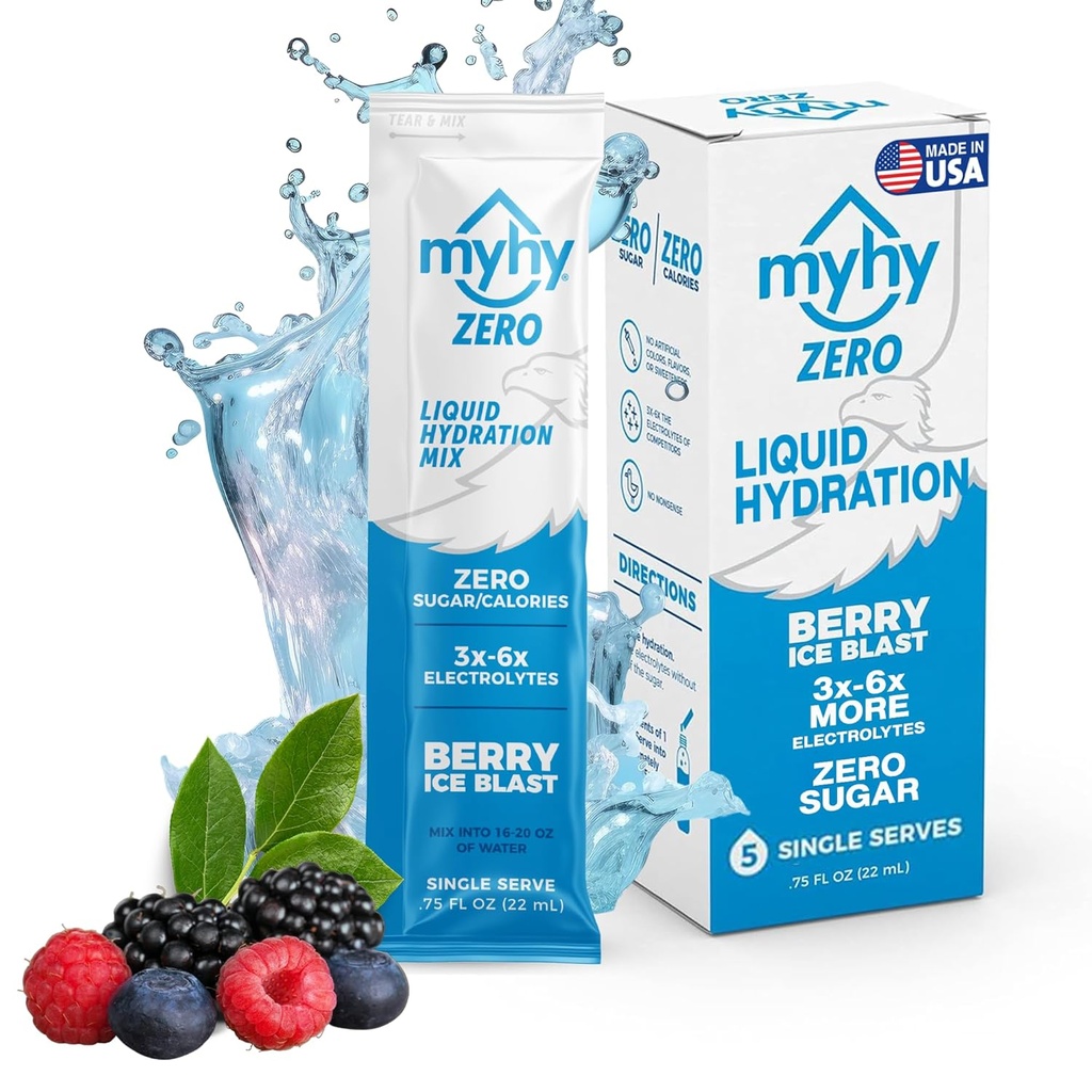 MyHy Zero Hydration Packets, Sugar Free Electrolyte Drink Mix za podporo hidracije, Dehidracija Relief za potovanja, Nosečnost, Fitness, Bachelor & Bachelorette Party – Berry, 5 Count