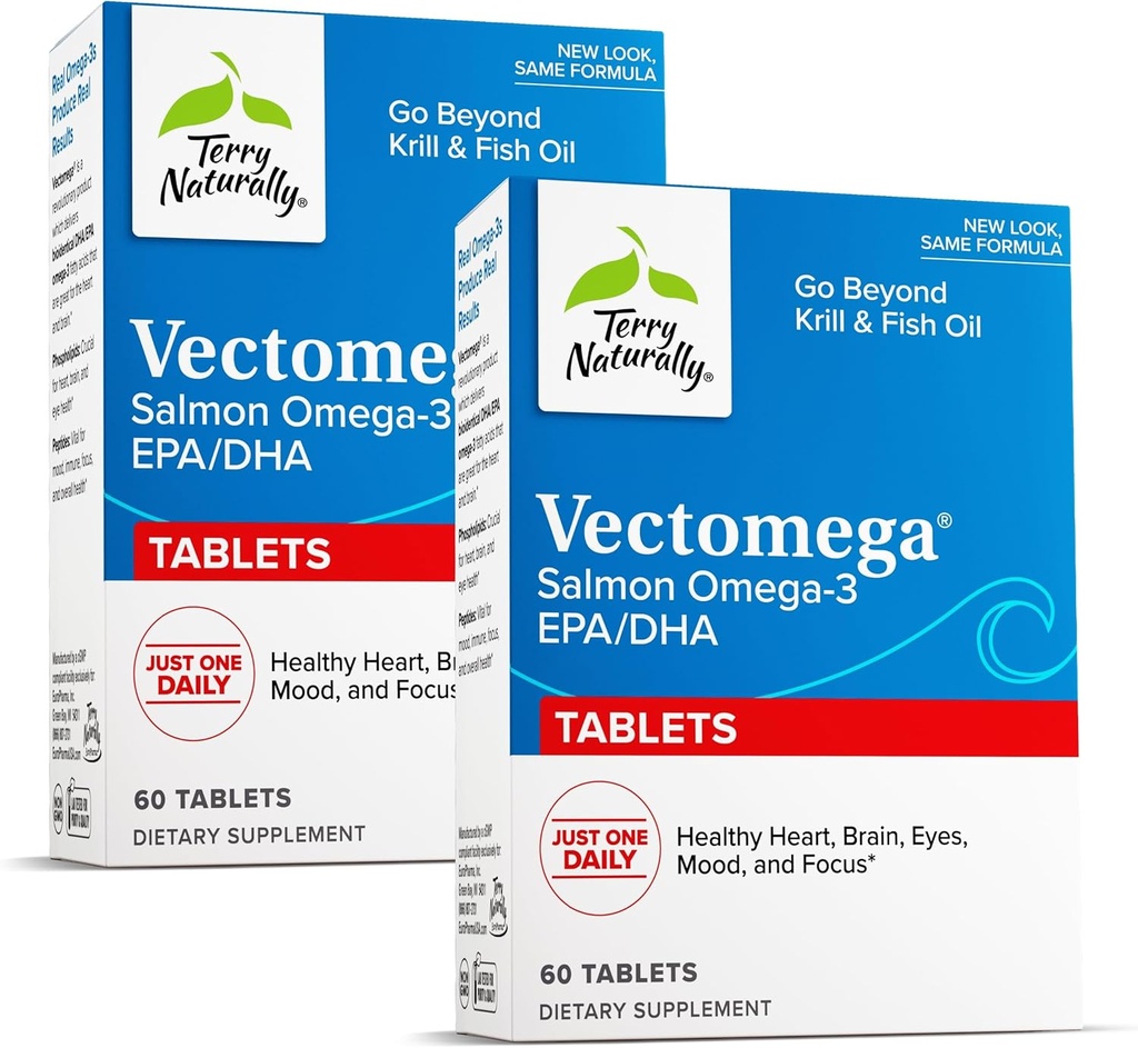 Terry Seveda Vectomega - dodatek z EPA & DHA - Omega-3 tablete za zdravje možganov in srca - prehransko dopolnilo z esencialnimi maščobnimi kislinami in peptidi - 60 tablet (Pack of 2)