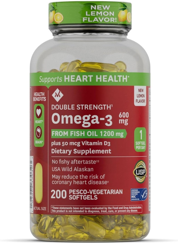 Član's Mark 600mg Omega-3 iz ribjega olja s 50 μg vitamina D3 (200 Count)