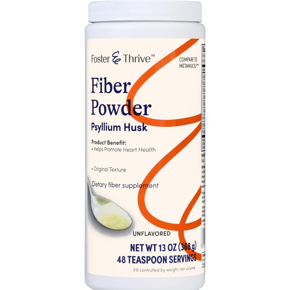 Foster & Trive Daily Psyllium Husk Powder Supplement, 4- v-1 Fiber za digestivno zdravje Laksative, Olajša občasno zaprtje, sladkan w/Resni sladkor, Original Flavor, 48 odmerkov