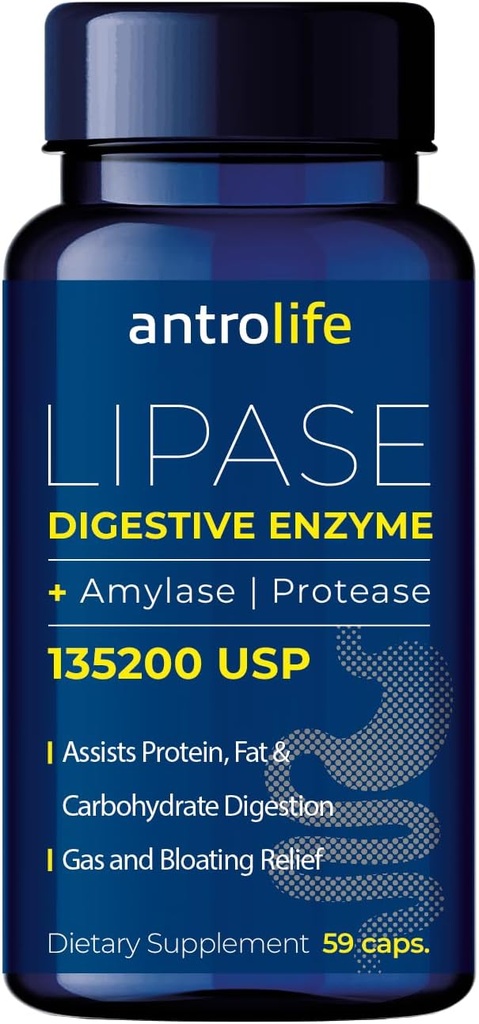 AnTROLIFE Prebavni Health Supplement - encimi z lipaze Nutritional Supplements & Amylase za Prebavni Comfort - Dietni dodatek - 59 kapsul