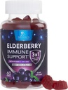Bezgove jagode z vitaminom C, D3 in cink - Imunska podpora Gummy za otroke in odrasle, Black Elderberry Extract Gummy Imune Health Supplement, Black Elder Berry Vitamin - 60 Gummies