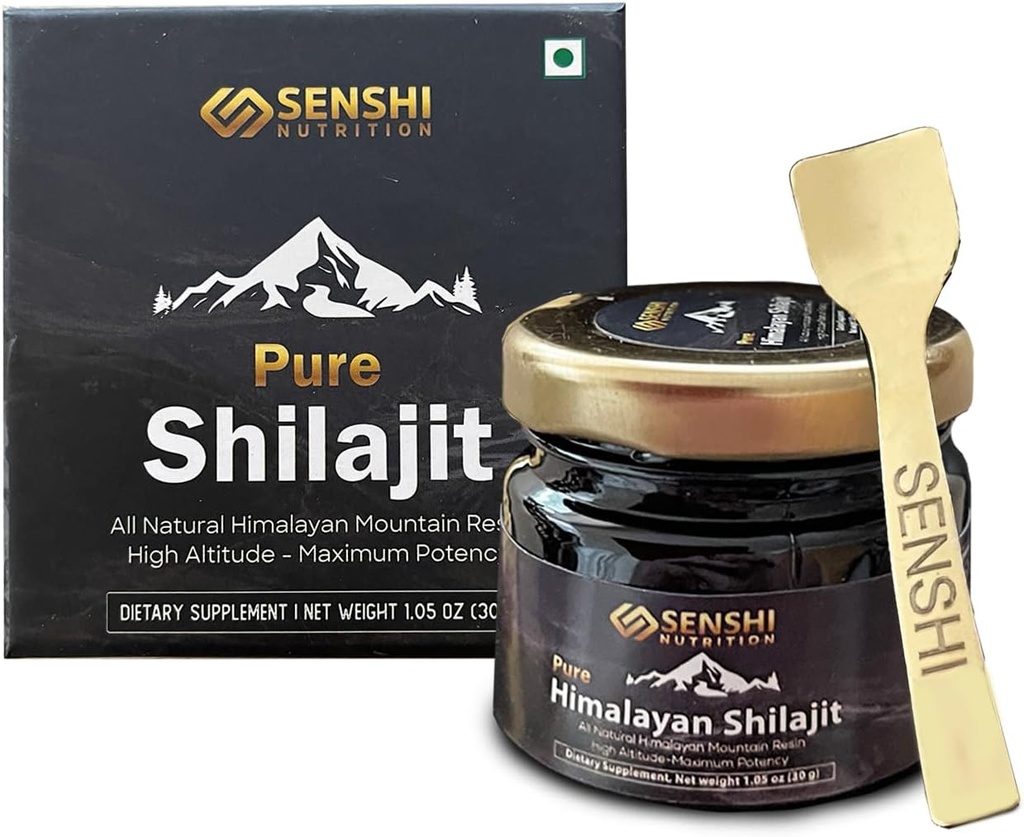 Shilajit - All Natural maximum Potency Himalajska Gora Resin iz visoke nadmorske višine - 100% Pure Shilajit s Fulvic Acid & 85+ Trace Minerals Complex - 1 oz / 30 g z Free Spoon Vključeno