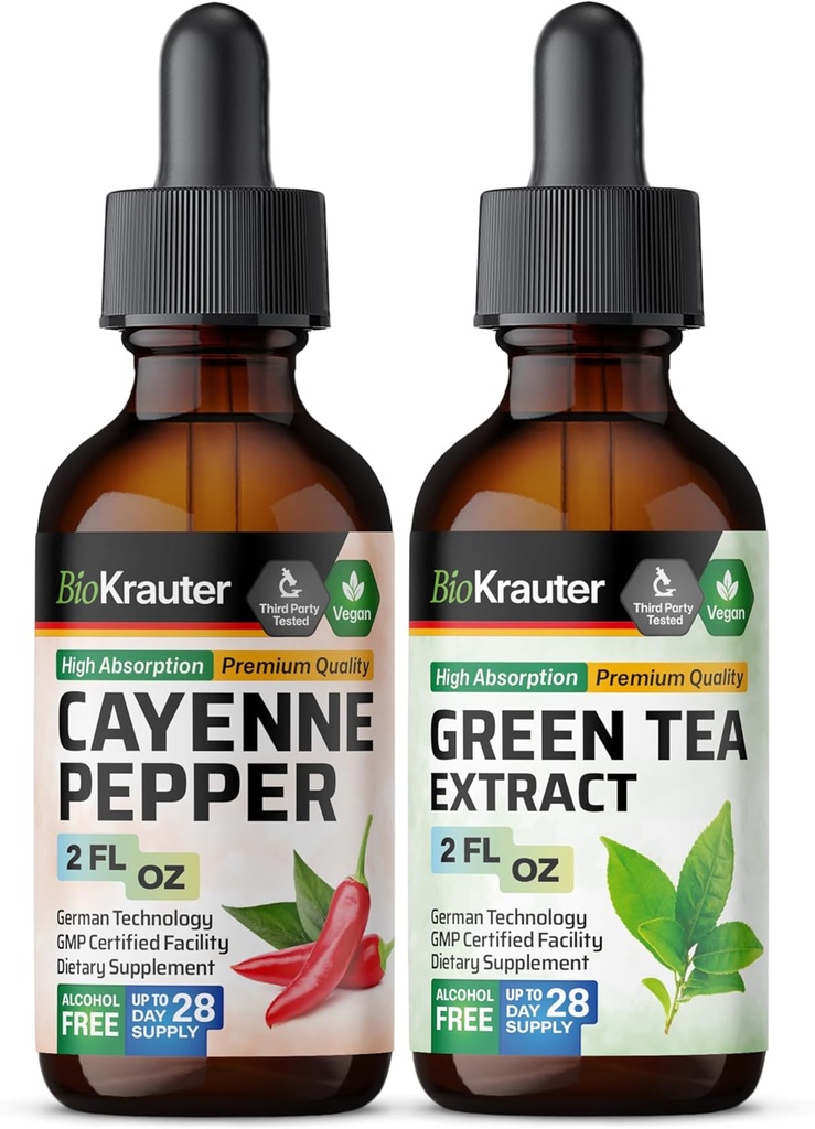 BIO KRAUTER Cayenne Tinkture 2 Fl. Oz. & Green Tea Tinkture 2 Fl. Oz.