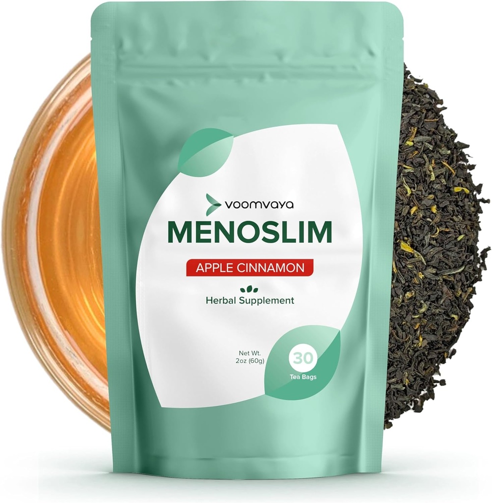 VoomVaya MenoSlim w/Black Cohosh for Menopause - Hormone Balance dopolnila za ženske - Relief for Bloating, Hot Flashes, Utrujenost, Meno-Belly - Apple Cinnamon - 30 Teabags
