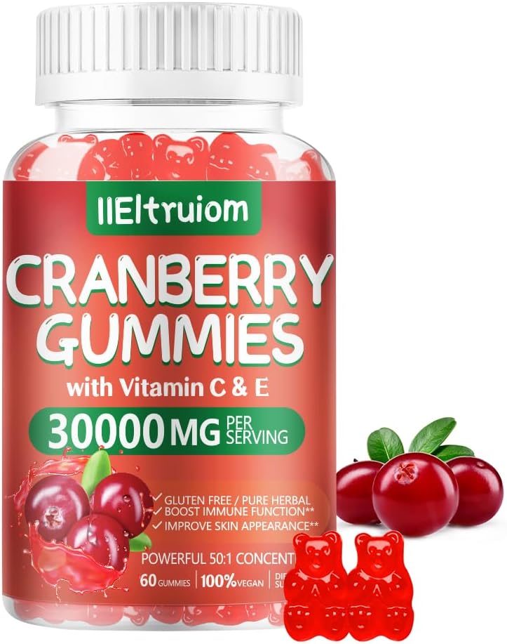 Cranberry Gummies urinarni trakt Zdravje za ženske in moške, 50X koncentrat ekstrak, Vitamin C & E, Cranberry Gummies za ženske s Hibiscus za podporo imunske, 60 grofov