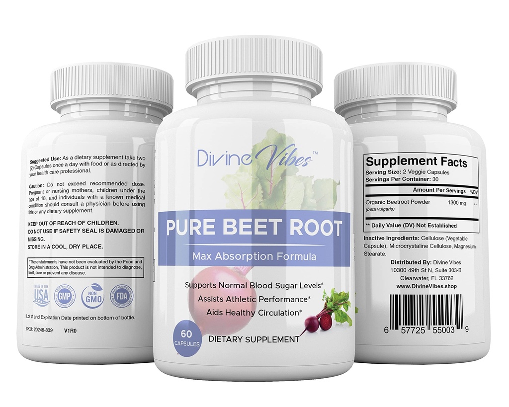 Beet Root Capsules - 1300mg Per Serving - Beet Root Powder Capsules - Beetroot Powder Supports Blood Pressure, Athletic Performance, Digestive, Immune System (Pure, Non-GMO, Gluten Free)