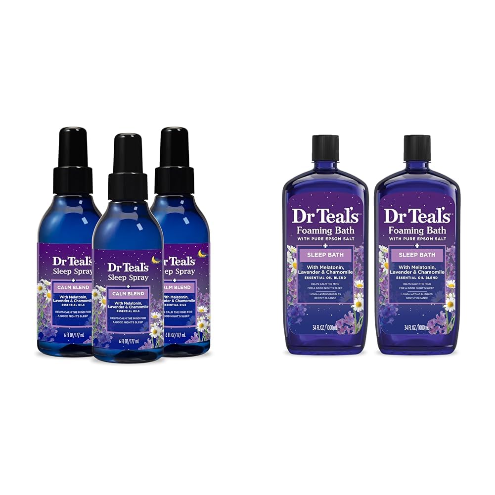 Dr. Teal's Sleep Spray z melatoninom in mešanico eteričnega olja, 6 fl oz & pena kopel s čisto Epsom sol, spalna mešanica z melatoninom, sivkasta & kamilica eterična olja, 34 fl oz
