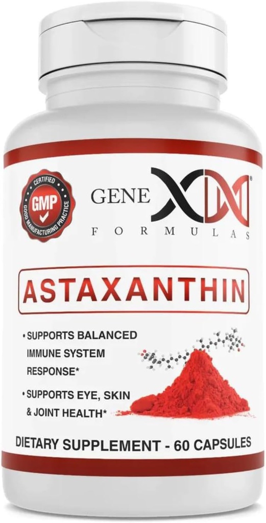 GENEX 12mg softgels astaksantin (60 kapsul) Naravni antioksidant za oči, kožo in skupno zdravje in imunosupresivno podporo - brez glutena, brez glutena, brez GMO (60 dnevna oskrba)