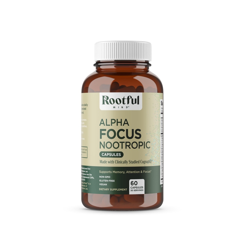 Alpha Focus Nootropic - Memory and Focus Brain Booster Supplement with Choline, Citicoline, GPC, L-Tirozin, Bacopa Monnieri, DMAE, Gingko Biloba, Lion's Mane, Niacinamid - 60 kapsul