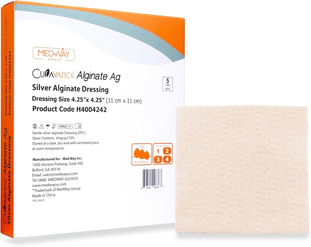 MedVance MedHeal srebro kalcijev alginat Ag Sterile Visoko Absorbent oblačenje, (4,25" x 4.25") 5 prelivi/box, 5 Število (Pack po 1)