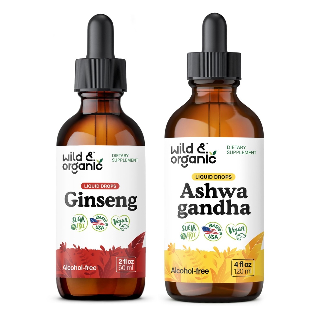 Divji & organski ginseng tinktura 2 fl oz & Ashwagandha Tinktura 4 fl oz