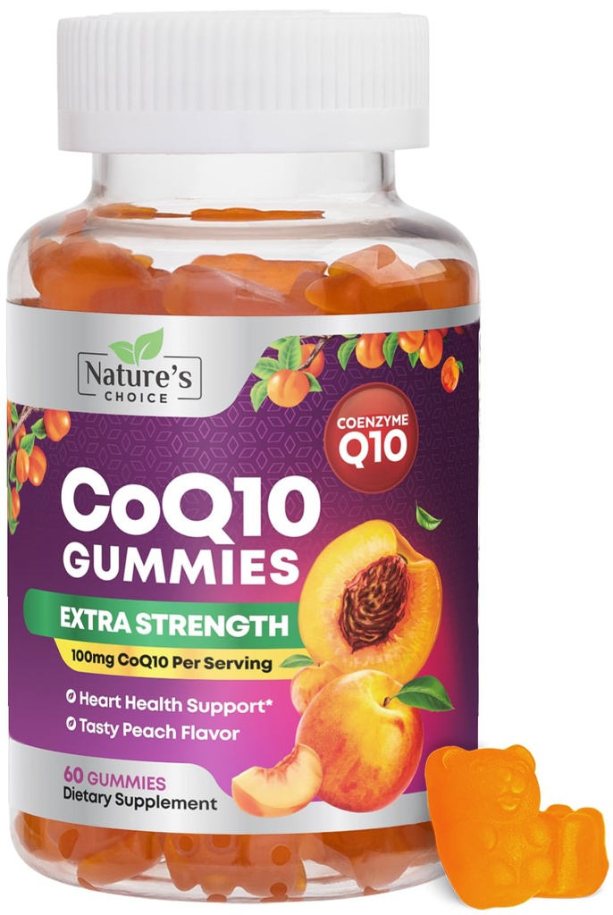 CoQ10 Gumies za odrasle 100mg - 3X moč, visoka absorpcija, antioksidant dodatek za zdravje srca in proizvodnja energije, Ultra koencim Q10 Vitamini, Coq 10 dopolnila - 60 CoQ10 Gumies