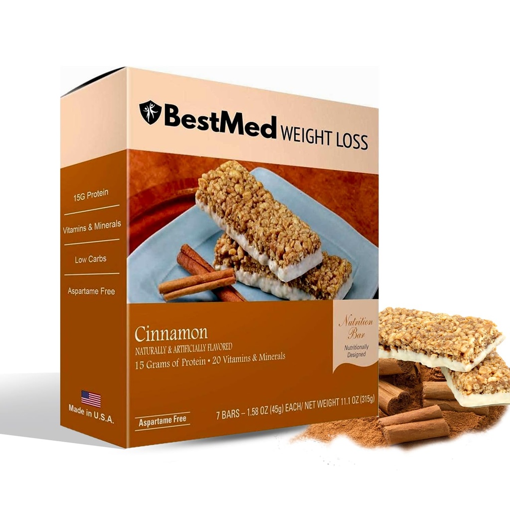 BestMed - Visoke beljakovine Nutrition Bar - Nizki ogljikovi hidrati, 15g proteini, nizek sladkor, nizko kalorično, obrok nadomestek Bar (Cinnamon, 1 Box - 7 Count)