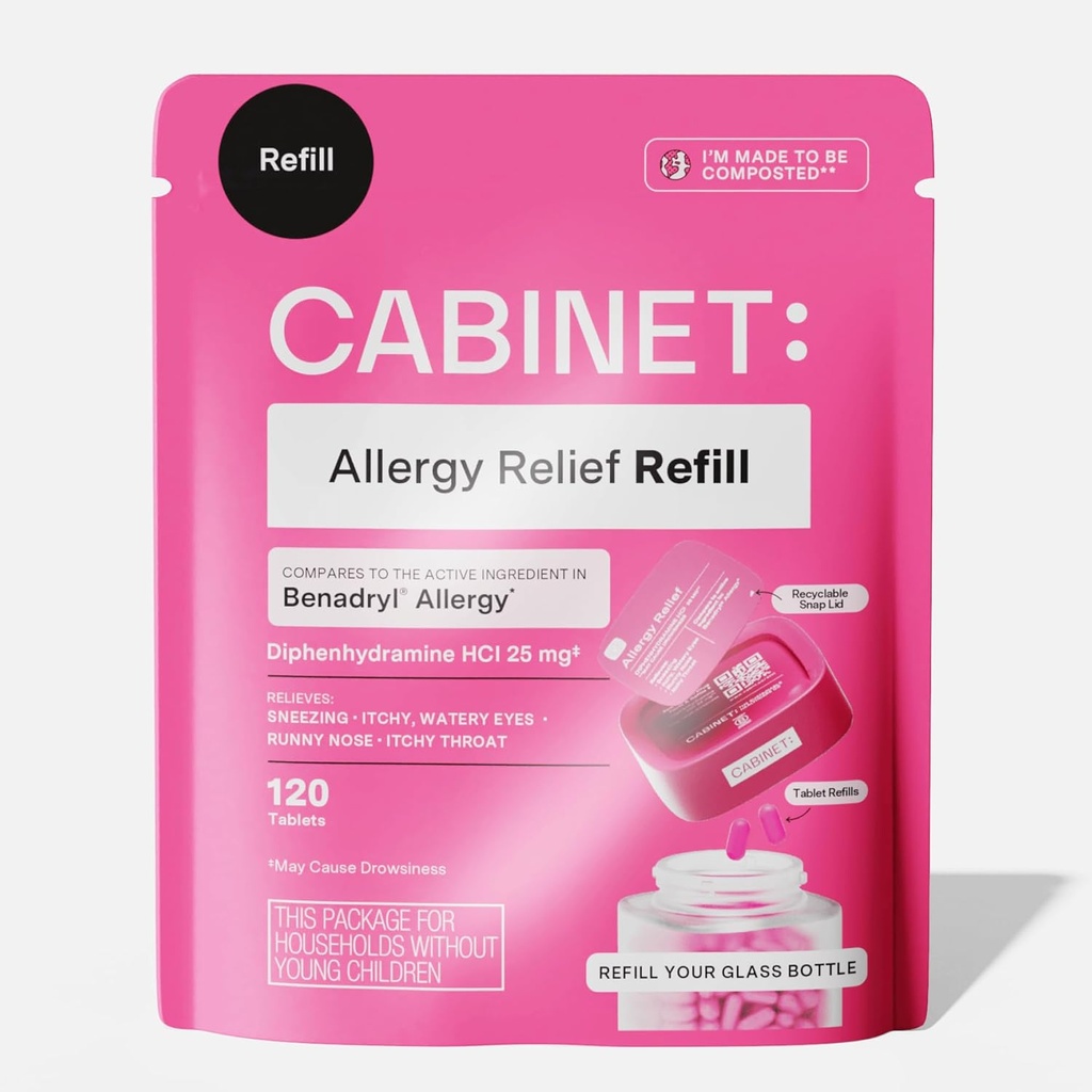Kabinet: Difenhidramin 25mg Alergija Relief Antihistaminiki Tablete za alergije, Hay Fever, in Runny Nose, 120 Tablete (Obnovite Pouch)