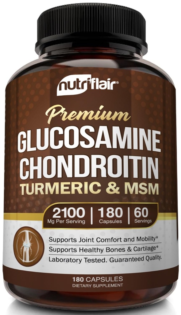 NutriFlair Glukozamin Chondroitin Turmeric MSM Boswellia, 180 Kapsule - Joint Comfort dodatek - naravne in ne-GMO - antioksidant tablete - podporo nazaj, kolena, roke, sklepi, kartilaža