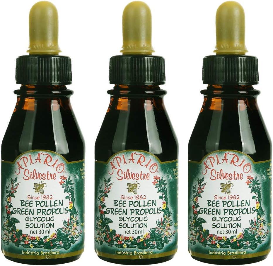 3 Steklenice Apiario Silvestre Bee Pollen & Brazil Green Bee Propolis Liquid - Glycolic ekstrakt-Non Alcoholic, Wax Free, brez sladkorja