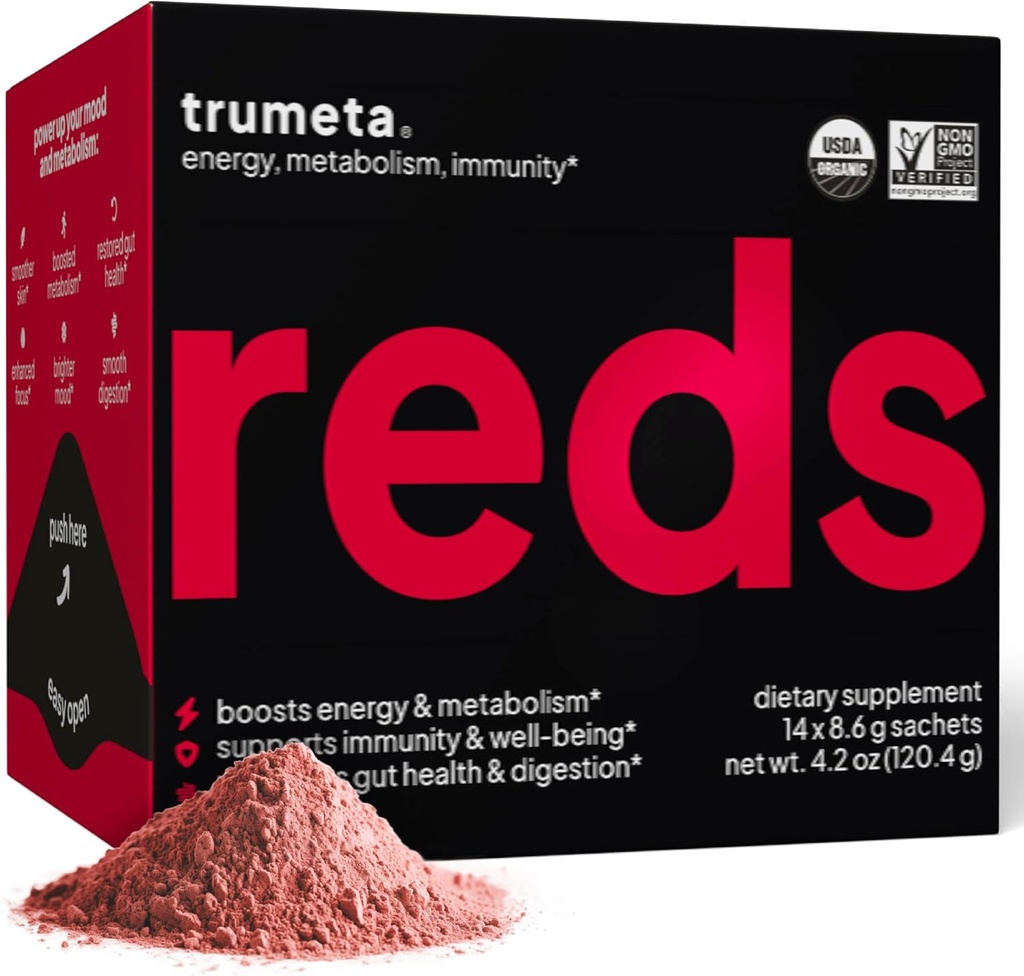 Superfood Reds Powder Packs - za Imunska podpora in spomin I Reds Superfood Powder Antioksidanti Polifenoli Mešamo z organskimi Acai Berry, Goji Berry, Pomegranat - 14 vrečk