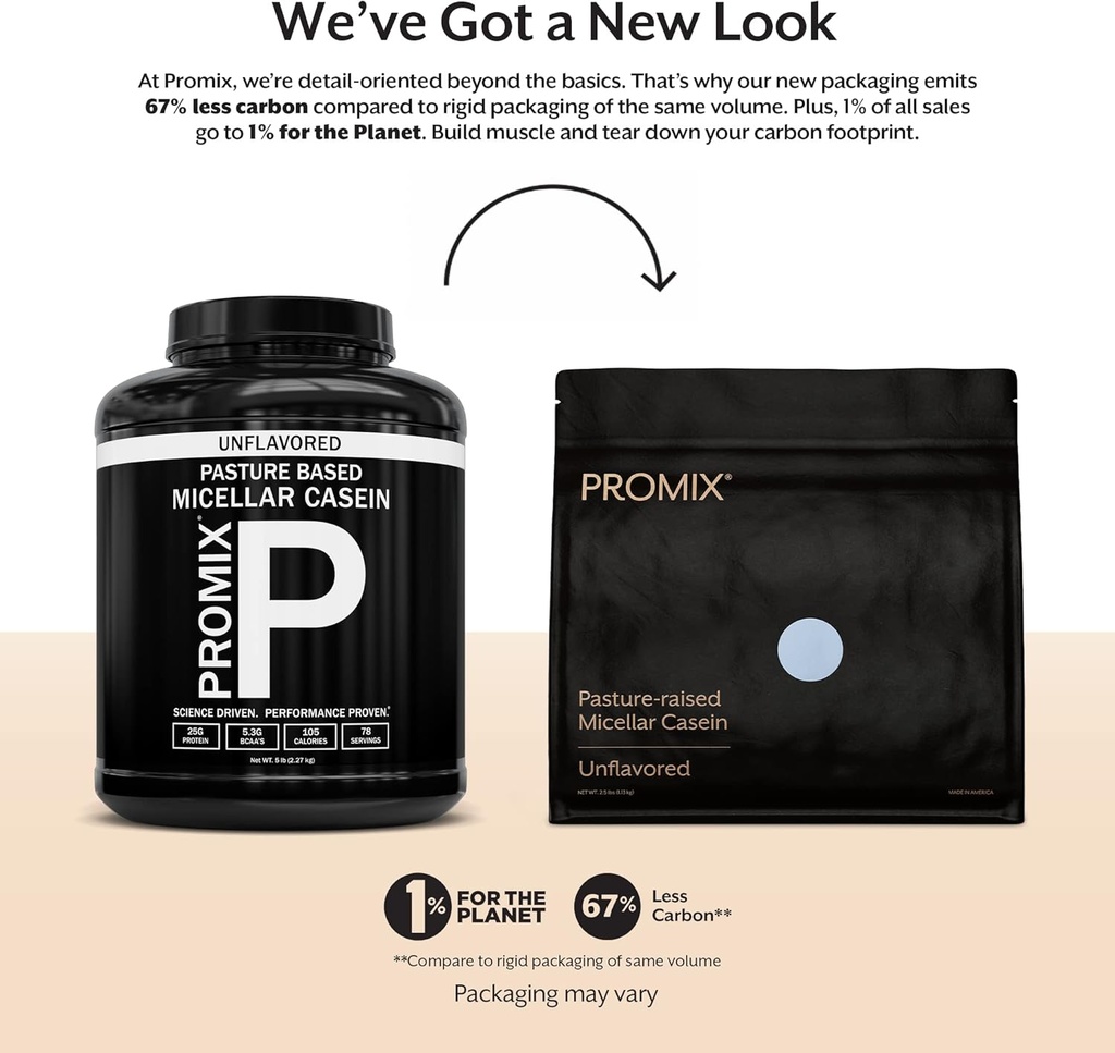 ProMix Nutrition Casein Protein Powder - Grass-Fed, Pasture dvignjena, počasna sprostitev 25g Micellar Kazein - 5.4g BCAA Brez glutena, brez sladkorja, brez soje - nearomatizirana, 5lb