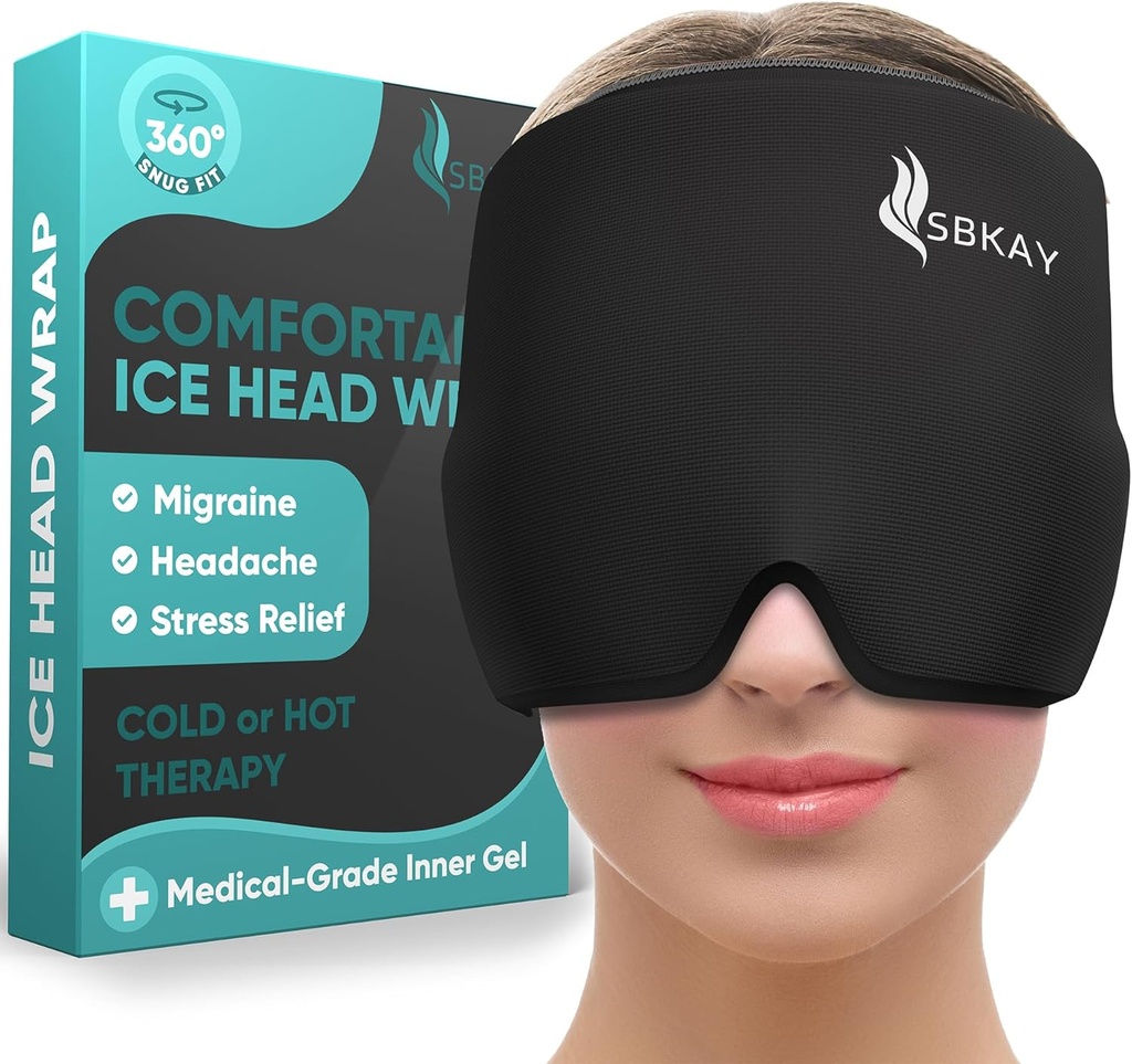 Udobna Migrena Glavobol Relief Cap - Migrena Ledena glava Ovitek s 360° obliko Pritrditev Design - Gel Ice Cap - Naravna vroča ali hladna terapija Za glavobol, Napetost, Puffy oči, Stres - Ena velikost ustreza vsem