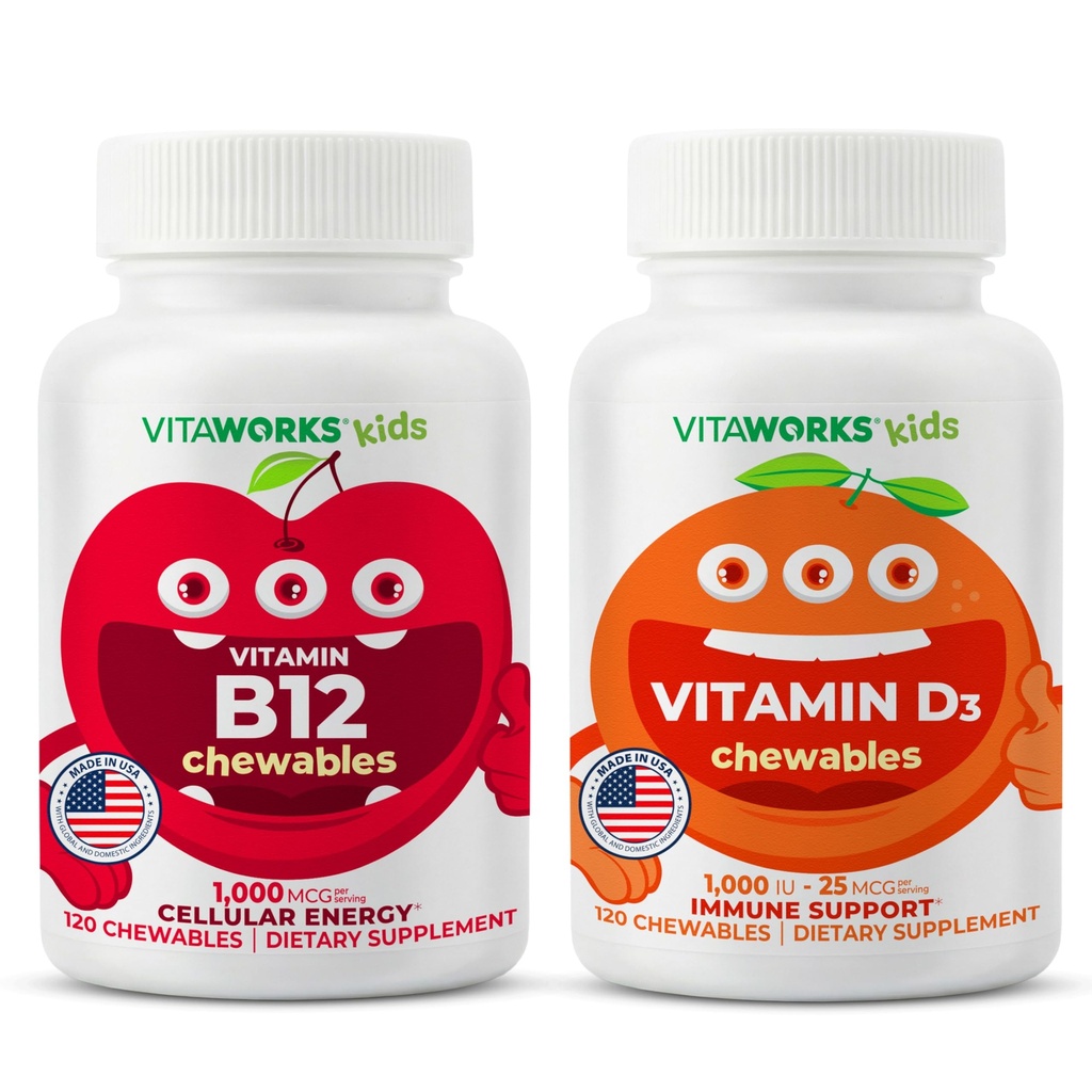 Otroci Vitamin B12 Žvečilni izdelki + vitamin D3 1000 i.e. Žvečilni dodatki