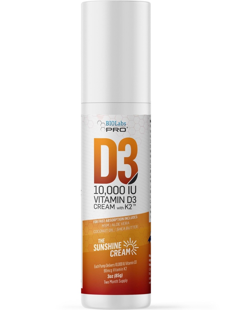 BIOLABS PRO Vse Naravni vitamin D3 10000IU Vitamin D Krema - Največja moč - Boj Vitamin D Pomanjkljivosti Seveda - z vitaminom K2 & Olive Leaf Extract - Varen in učinkovit (10.000IU - 3.0oz)